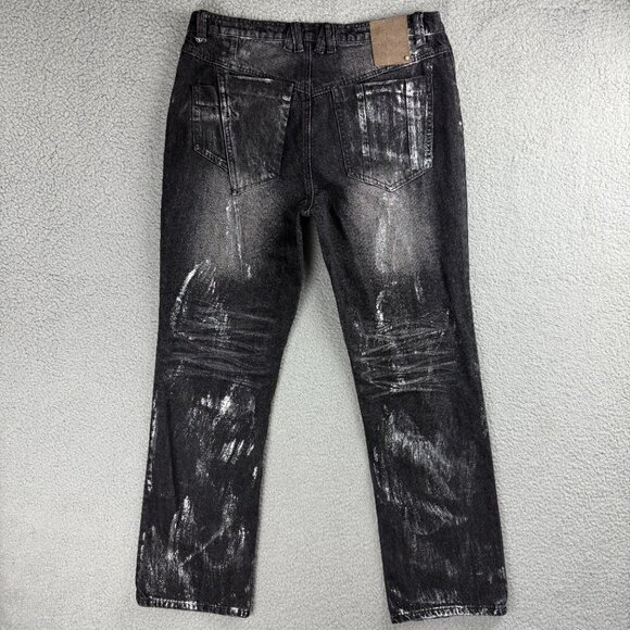 Jaded London Jeans Mens 36 Pants Black Silver Gunmetal Reed Slim Straight Denim - Picture 2 of 10